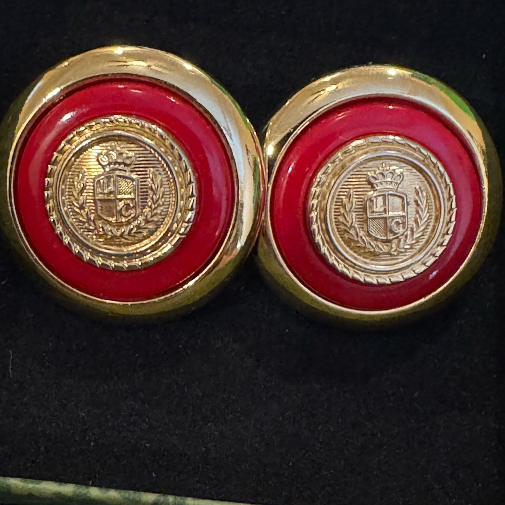 Vintage Red and Gold Button Earrings